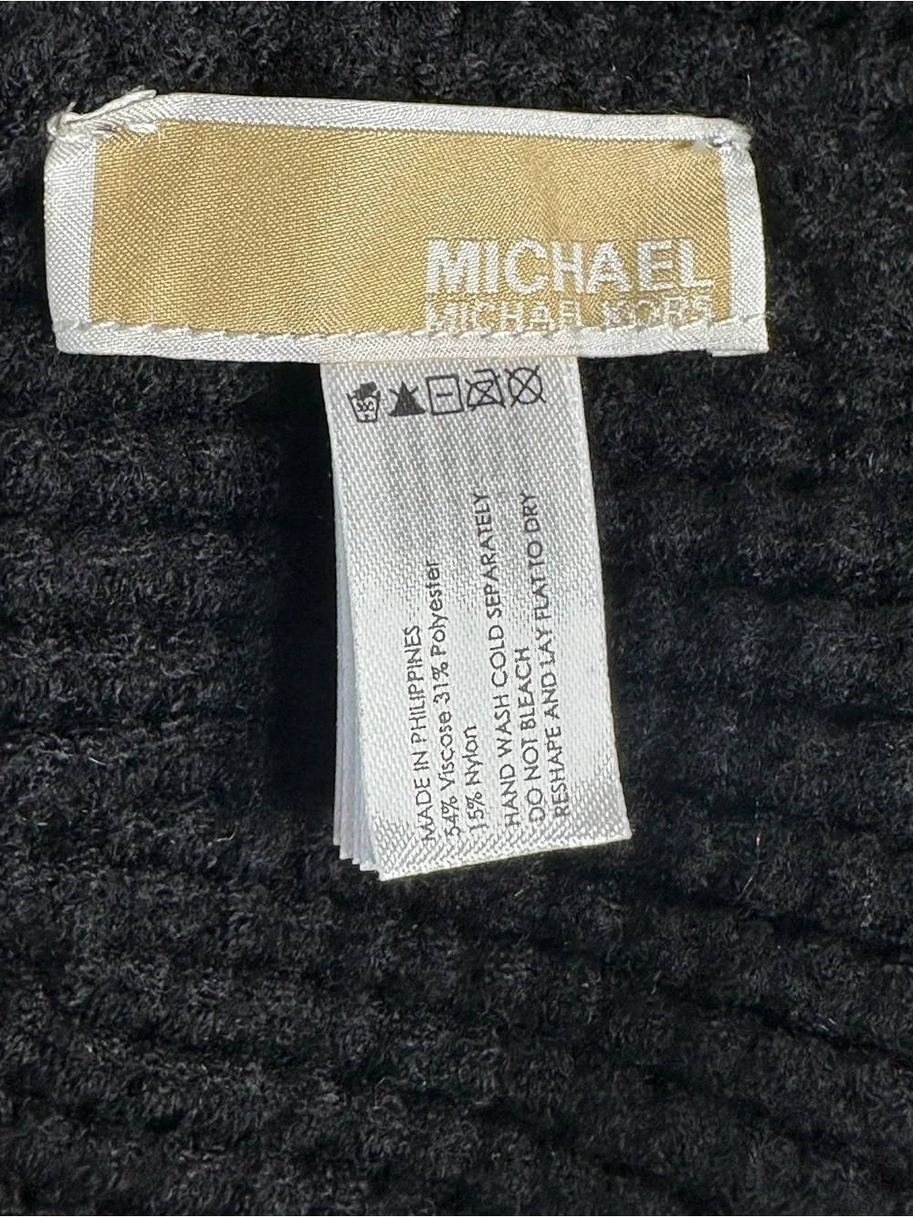 Michael Kors Black Ribbed Knit Slouchy Beanie Silver MK Logo NWOT